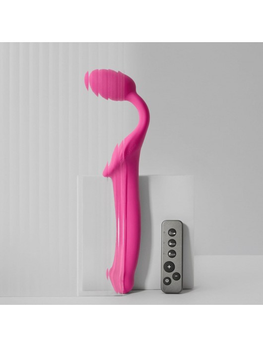 Ярко-розовый безремневой страпон Strap-on-me Vibrating Bendable Strap-On size XL - Strap-on-me - купить с доставкой в Севастополе