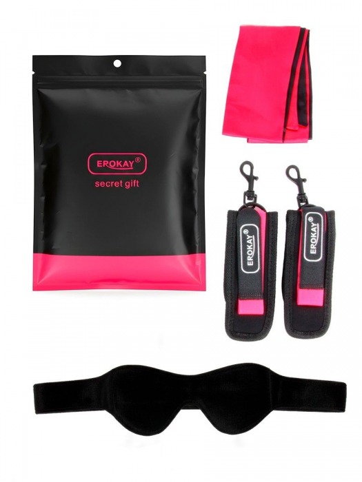 Черно-розовый эротический набор: маска, наручники и повязка - Erokay - купить с доставкой в Севастополе