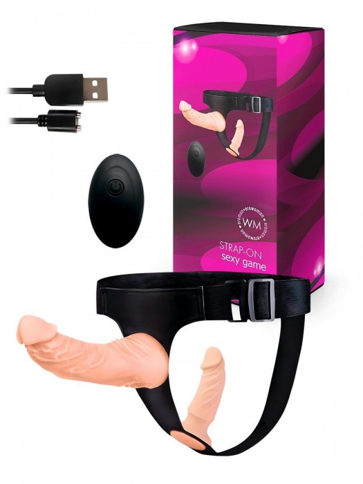 Женский страпон с 2 насадками, вибрацией и пультом ДУ - Erowoman-Eroman - купить с доставкой в Севастополе