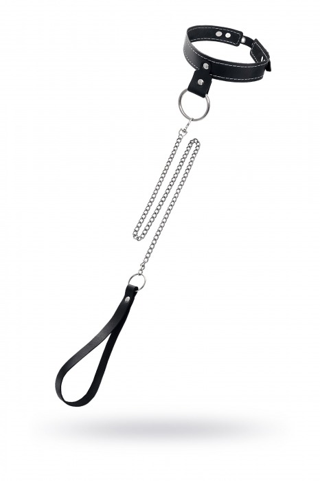 Черный узкий однослойный ошейник с серебристым поводком-цепочкой - Pecado - купить с доставкой в Севастополе