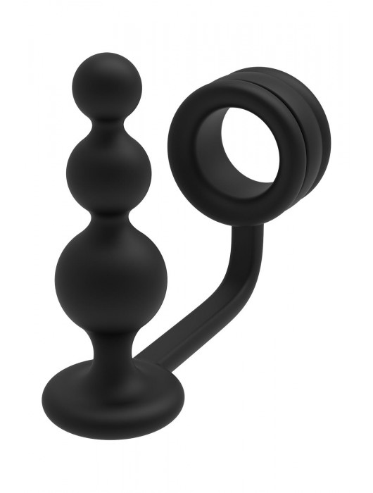 Черное эрекционное кольцо с анальной елочкой Cockring With Beaded Anal Plug - Dream Toys - в Севастополе купить с доставкой