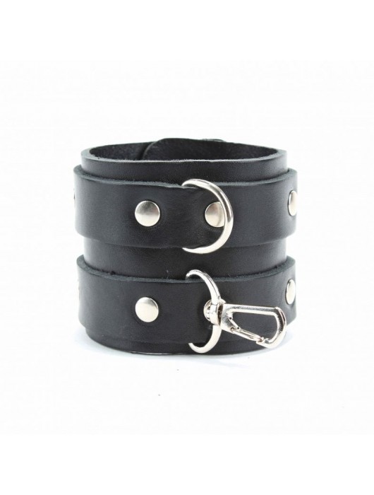 Широкие черные наручники с двумя ремешками - БДСМ Арсенал - купить с доставкой в Севастополе