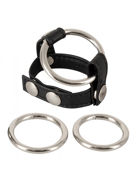 Подхват для мошонки с 3 съемными эрекционными кольцами Leder-Riemen - Orion - в Севастополе купить с доставкой