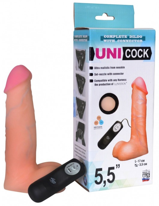 Фаллическая насадка Харнесс UNICOCK 5,5  с вибрацией - 17 см. - LOVETOY (А-Полимер) - купить с доставкой в Севастополе