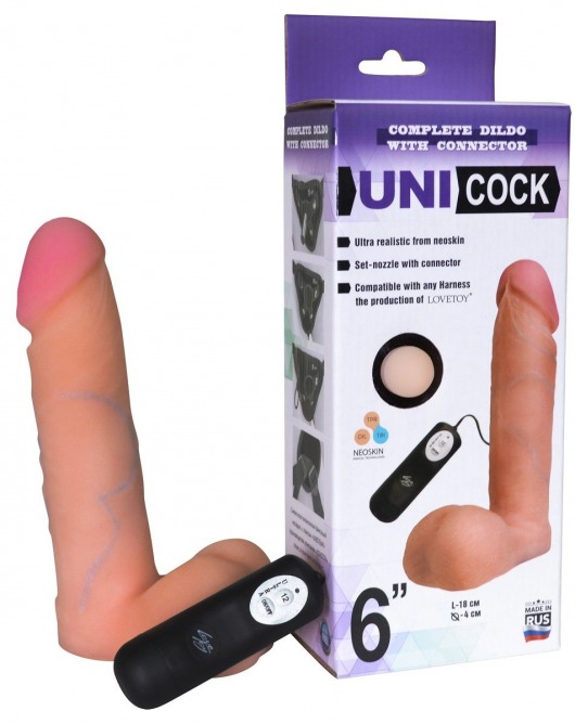 Фаллическая насадка Харнесс UNICOCK 6  с вибрацией - 18 см. - LOVETOY (А-Полимер) - купить с доставкой в Севастополе