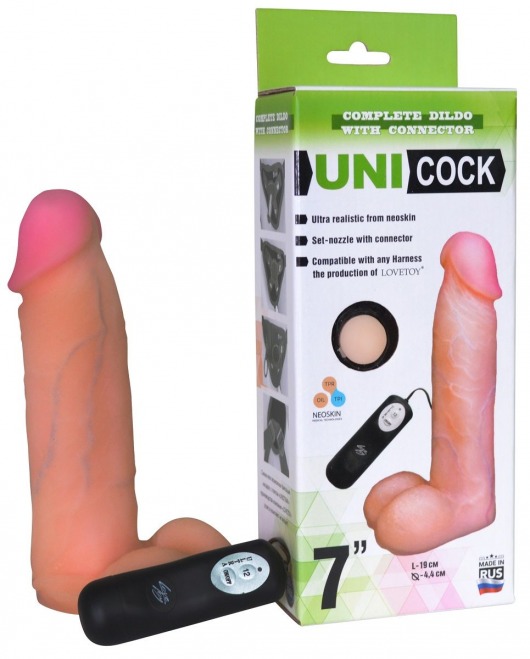 Фаллическая насадка Харнесс UNICOCK 7  с вибрацией - 19 см. - LOVETOY (А-Полимер) - купить с доставкой в Севастополе