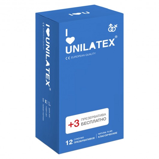 Классические презервативы Unilatex Natural Plain - 12 шт. + 3 шт. в подарок - Unilatex - купить с доставкой в Севастополе