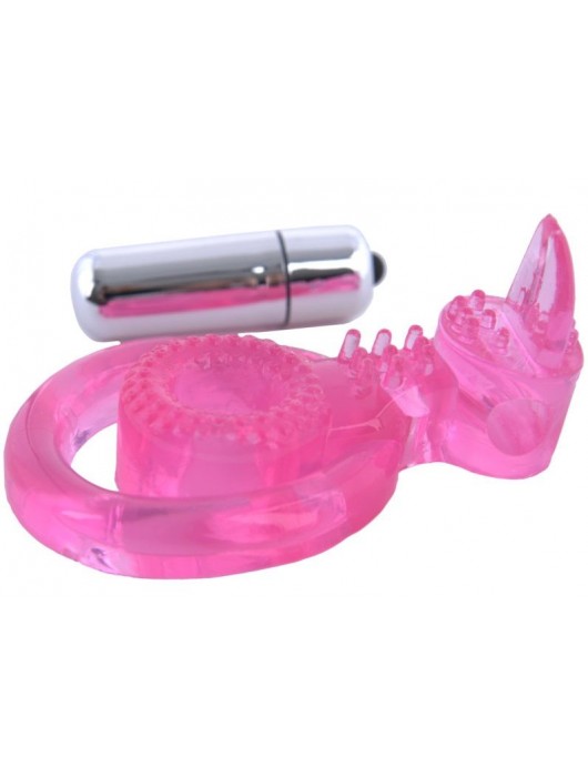 Розовая вибронасадка со стимулятор клитора   Язычок - Toyfa Basic - в Севастополе купить с доставкой