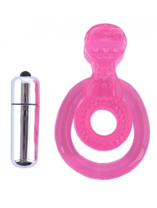Розовая вибронасадка со стимулятор клитора   Язычок - Toyfa Basic - в Севастополе купить с доставкой