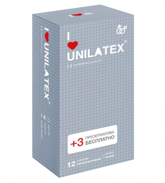 Презервативы с точками Unilatex Dotted - 12 шт. + 3 шт. в подарок - Unilatex - купить с доставкой в Севастополе