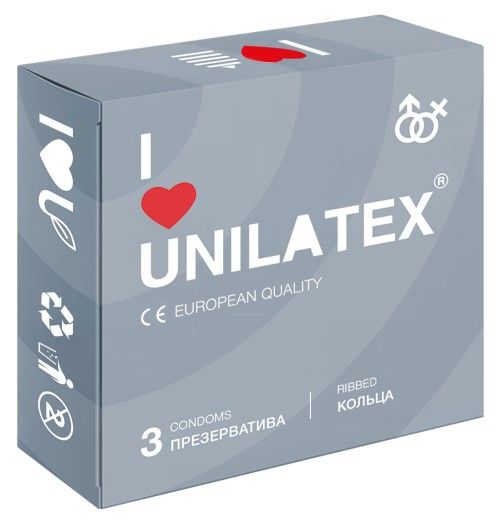 Презервативы с рёбрами Unilatex Ribbed - 3 шт. - Unilatex - купить с доставкой в Севастополе