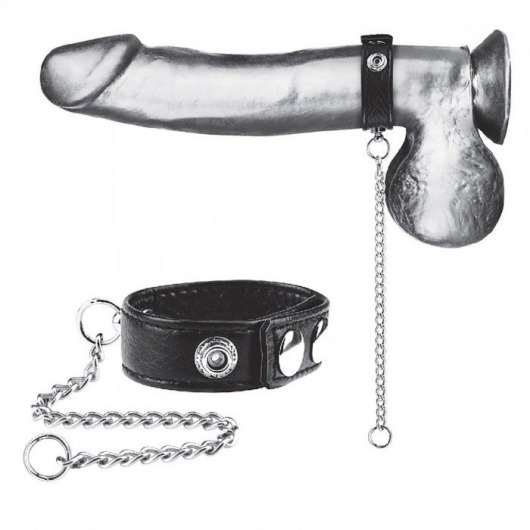 Утяжка на пенис с поводком Snap Cock Ring With 12  Leash - BlueLine - купить с доставкой в Севастополе