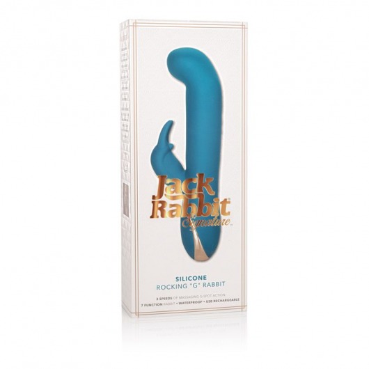 Бирюзовый вибратор с изогнутой головкой Jack Rabbit Signature Silicone Rocking  G  Rabbit - 20 см. - California Exotic Novelties