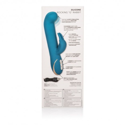 Бирюзовый вибратор с изогнутой головкой Jack Rabbit Signature Silicone Rocking  G  Rabbit - 20 см. - California Exotic Novelties