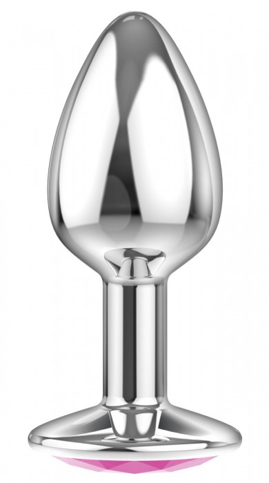 Малая серебристая анальная пробка Diamond Pink Sparkle Small с розовым кристаллом - 7 см. - Lola Games - купить с доставкой в Севастополе