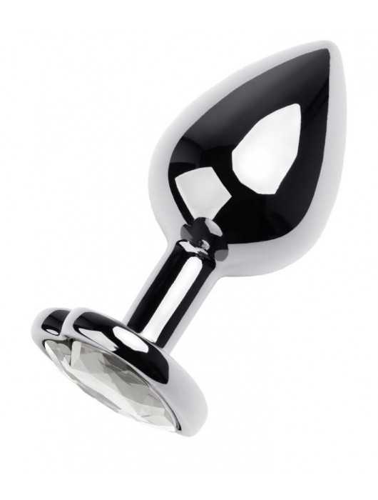 Серебристая анальная пробка с прозрачным кристаллом-сердцем - 8 см. - ToyFa - купить с доставкой в Севастополе