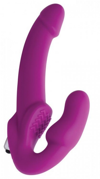 Ярко-розовый безремневой вибрострапон Evoke Vibrating Strapless Silicone Strap-on Dildo - XR Brands - купить с доставкой в Севастополе