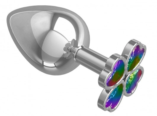 Серебристая анальная пробка-клевер с радужным кристаллом - 9,5 см. - Джага-Джага - купить с доставкой в Севастополе