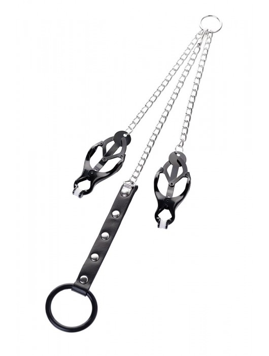 Черно-серебристые зажимы для сосков с кольцом для пениса TOYFA Metal - ToyFa - купить с доставкой в Севастополе